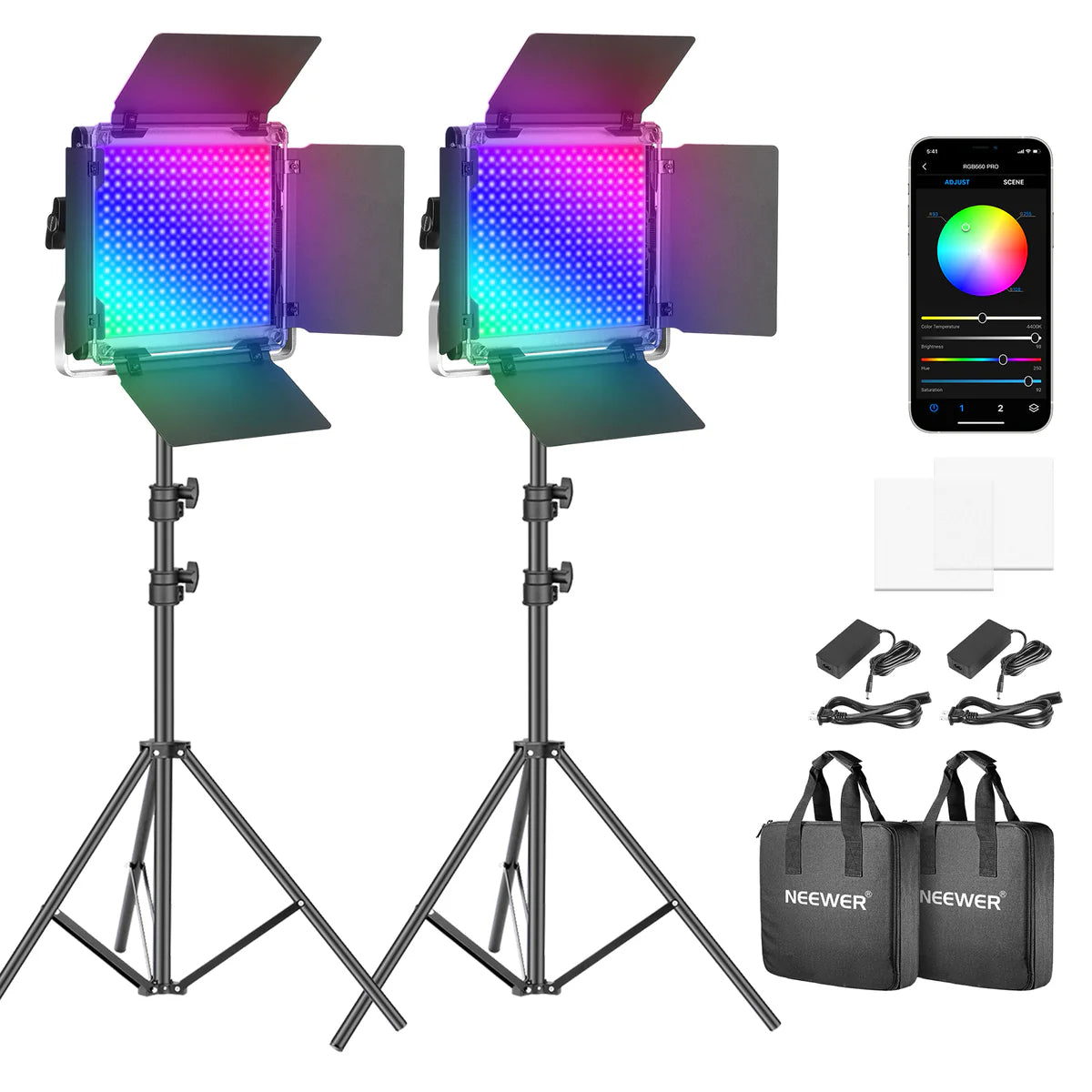 NEEWER 2 Pack RGB660 PRO LED Video Light Kit
